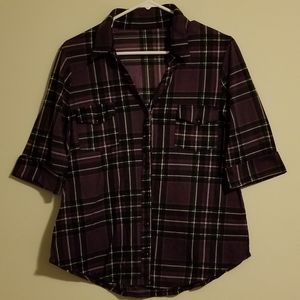 Purple with green & cream striped flannel